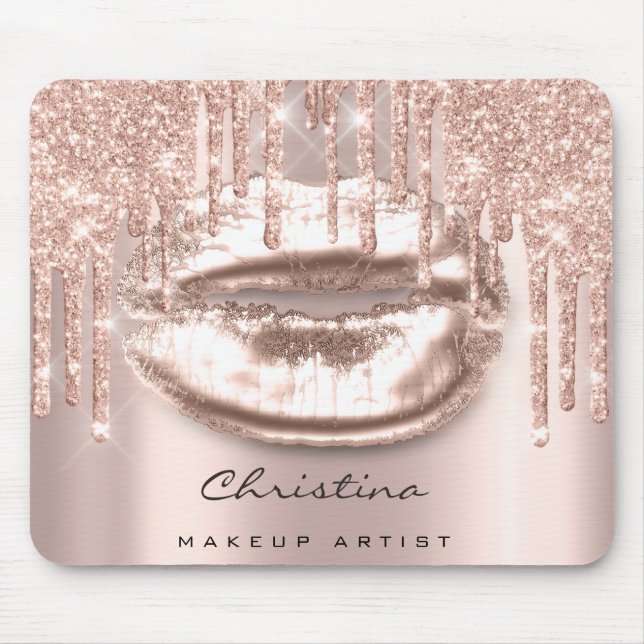 Kiss Läppar Rosa ros Guld  Makeup Glitter Musmatta (Framsidan)
