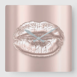 Kiss Läppar Rosa ros  Metall Makeup-konstnär Fyrkantig Klocka