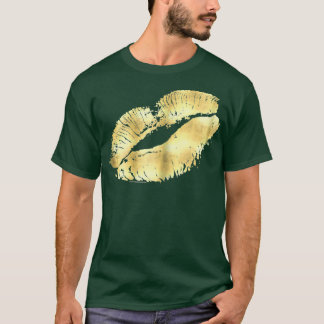 Kiss Makeup, 80-tal, tryckt av Womens Guld T Shirt