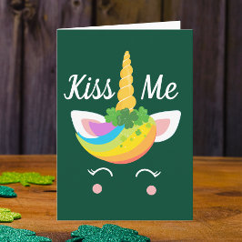 Kiss Me Cute St Patricks Day Unicorn Kort