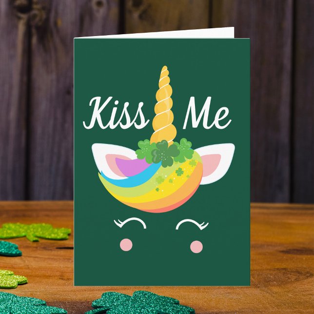 Kiss Me Cute St Patricks Day Unicorn Kort (Skapare uppladdad)