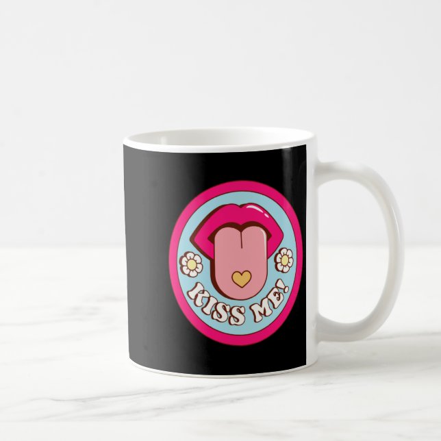 Kiss Me Flower Tongue Out Valentines Day Womens Me Kaffemugg (Höger)