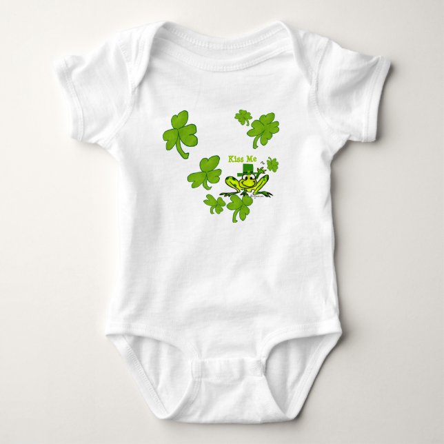 Kiss Me Frog Irish Shamrocks Spädbarn Tröja (Framsida)