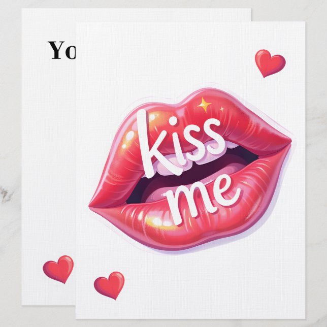 Kiss Me Glossy Red Lips Art Illustration Brevhuvud (Fram/baksida)