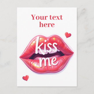Kiss Me Glossy Red Lips Art Illustration Inbjudan Vykort