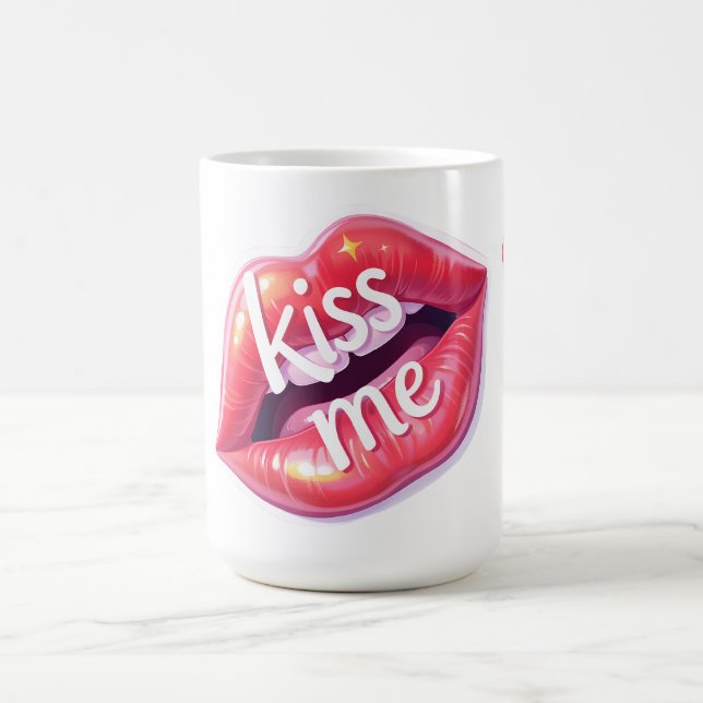 Kiss Me Glossy Red Lips Art Illustration Kaffemugg (Center)