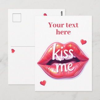 Kiss Me Glossy Red Lips Art Illustration Vykort
