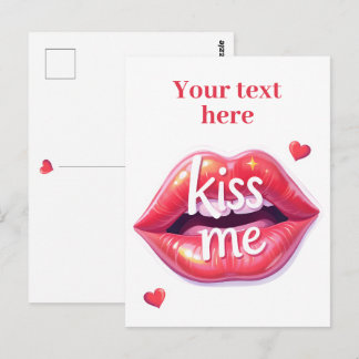 Kiss Me Glossy Red Lips Art Illustration Vykort
