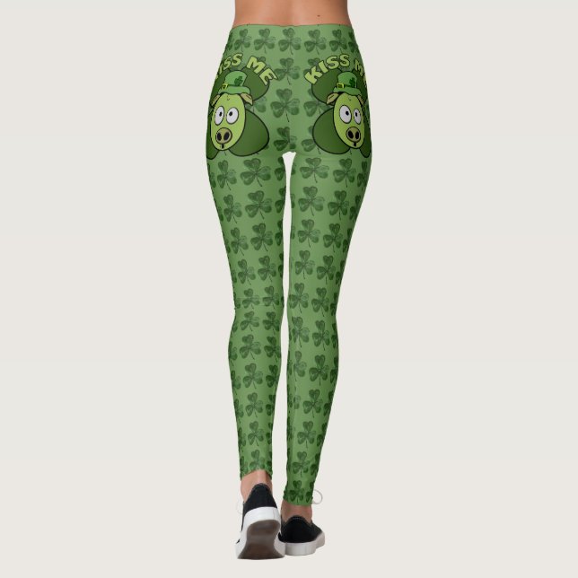 Kiss Me Gris Shamrock Mönster Leggings (Baksida)