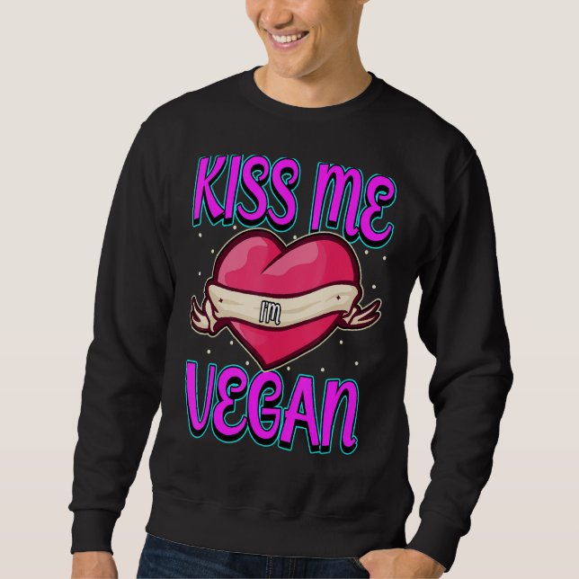 Kiss Me I M Vegan Heart Lycklig Valentines Kärlek Lång Ärmad Tröja (Framsida)