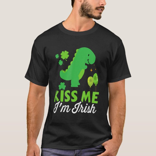 Kiss me I'm irish cute dinosaur t-rex St Patricks  T Shirt (Framsida)