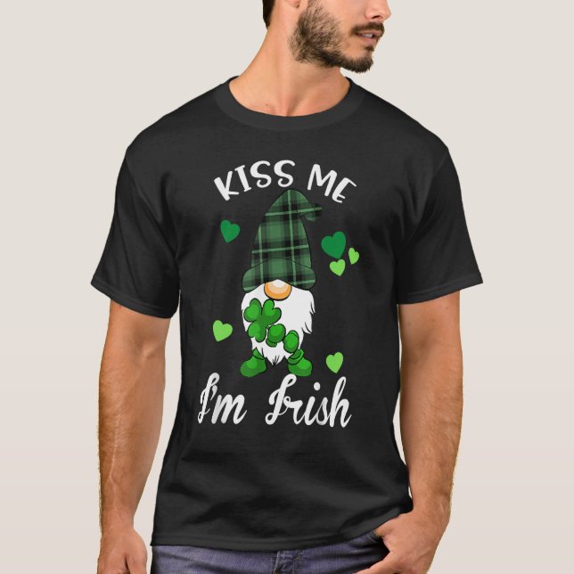 Kiss Me I'm Irish Gnome Shamrock C Saint Patrick D T Shirt (Framsida)