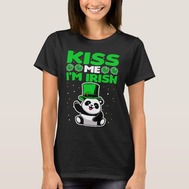 Kiss me I'm Irish Lucky Panda Leprechauns St Patri T Shirt (Framsida)