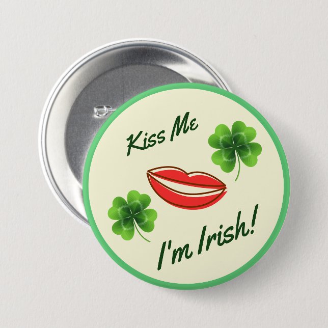 Kiss Me I'm Irish St. Patrick's Day Button Knapp (Framsida & baksida)