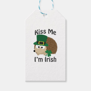Kiss Me Im Irish St patricks day Hedgehog Presentetikett