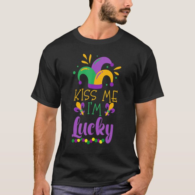 Kiss Me I'm Lucky Mardi Gras Parade Masquerade_1 T Shirt (Framsida)