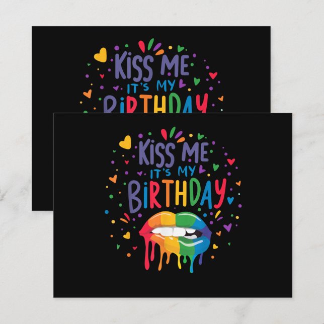 Kiss Me It's My Birthday Inbjudningar (Fram/baksida)