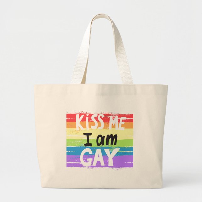 Kiss Me jag är Gay Jumbo Tygkasse (Framsidan)