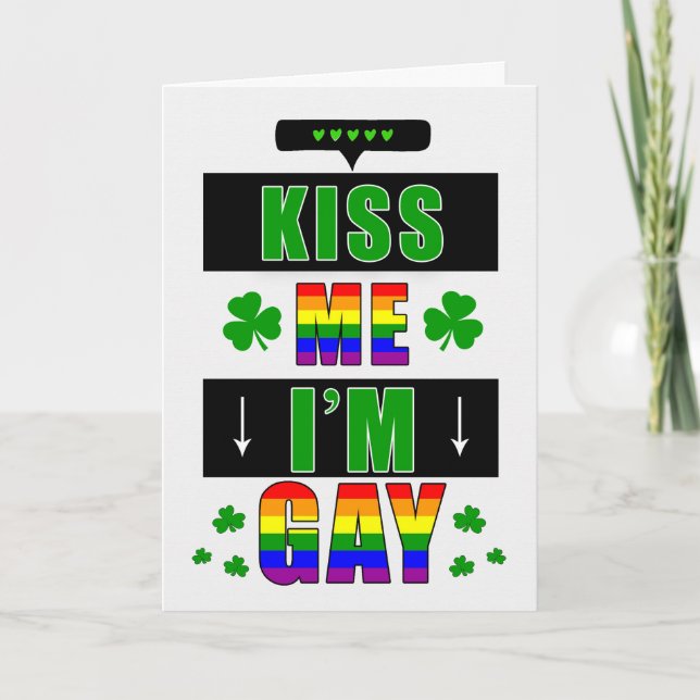 Kiss Me, jag är Gay LGBTQ Funny St Patrick's Day Helgkort (Framsida)