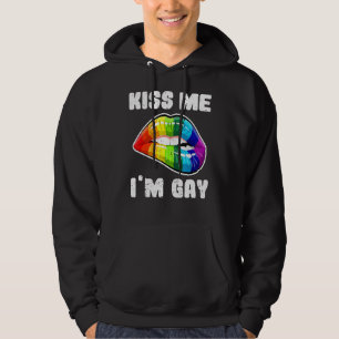 Kiss Me jag är Gay Lgbtq Rainbow Läppar Hoodie