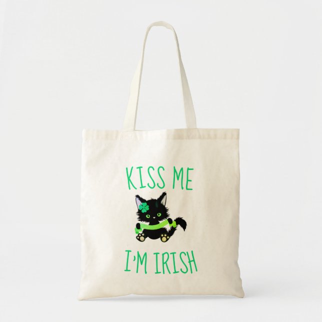 Kiss Me jag är Irish Cat Lover Tygkasse (Framsidan)