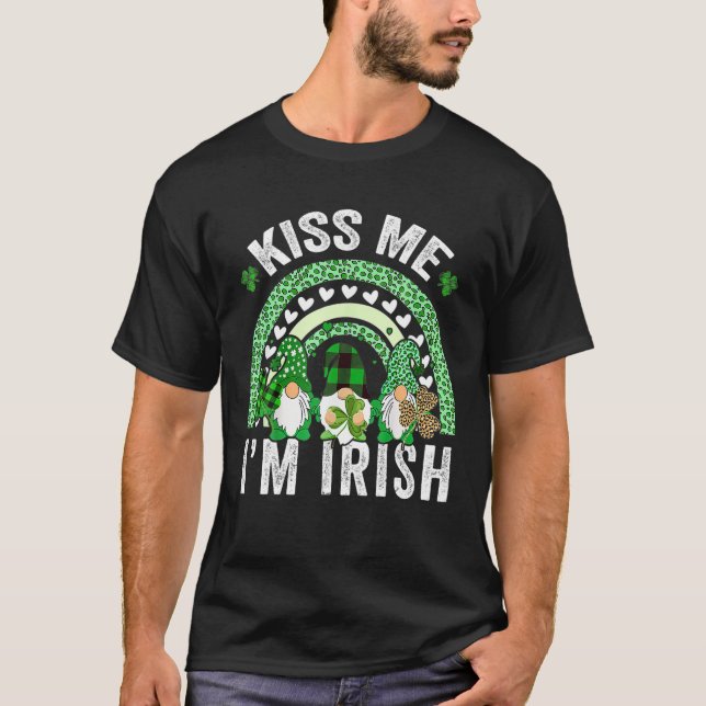 Kiss Me jag är Irish Gnome Rainbow St Patrick Day  T Shirt (Framsida)