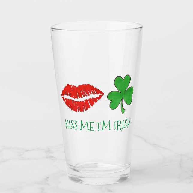 Kiss Me Jag är Irish Grönt Shamrock Red Läppar Glaskopp (Framsida)