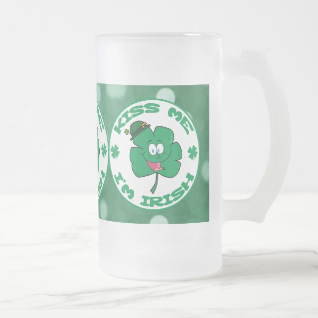 Kiss Me Jag är Irish Klöver Ansikte Grönt Bokeh Frostat Ölglas (Höger)