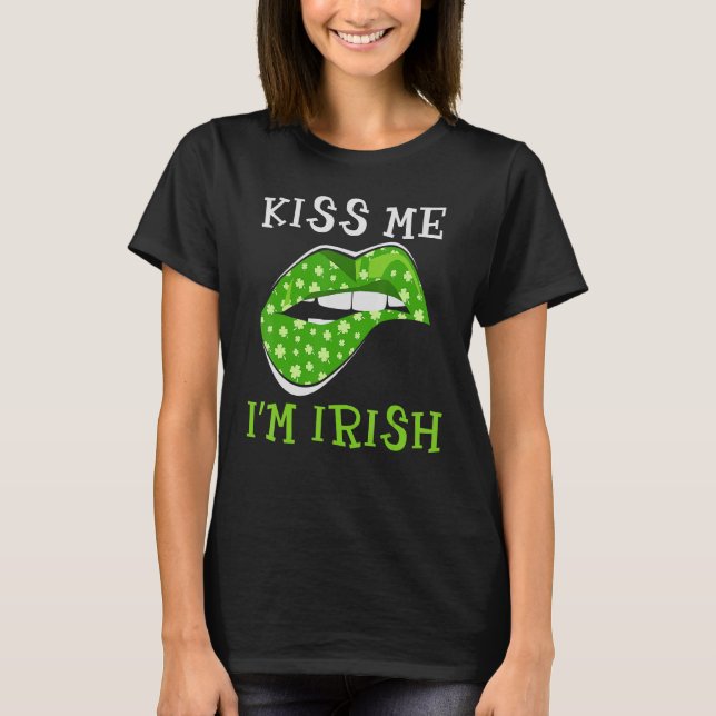 Kiss Me jag är Irish Läppar St patrick's day Shamr T Shirt (Framsida)