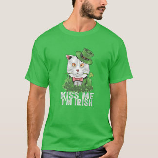 Kiss Me Jag är Irish St patricks day Cat Grönt T Shirt