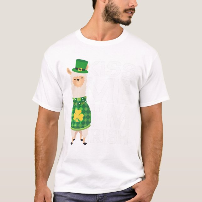 Kiss Me jag är Irish St patrick's day Llama T Shirt (Framsida)