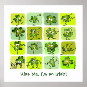 Kiss Me jag är så irländsk - Cute Tecknad Shamrock Poster