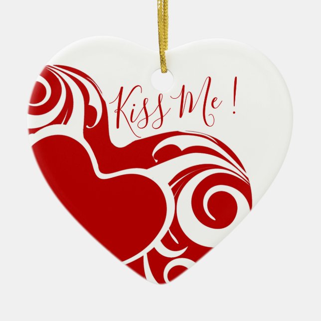 Kiss Me Kärlek Heart Valentiness Decor Julgransprydnad Keramik (Framsidan)