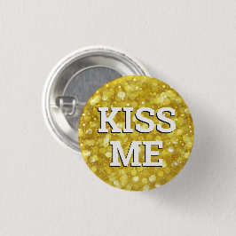 KISS ME-roligt-knapp / Retro Party - Guld Knapp
