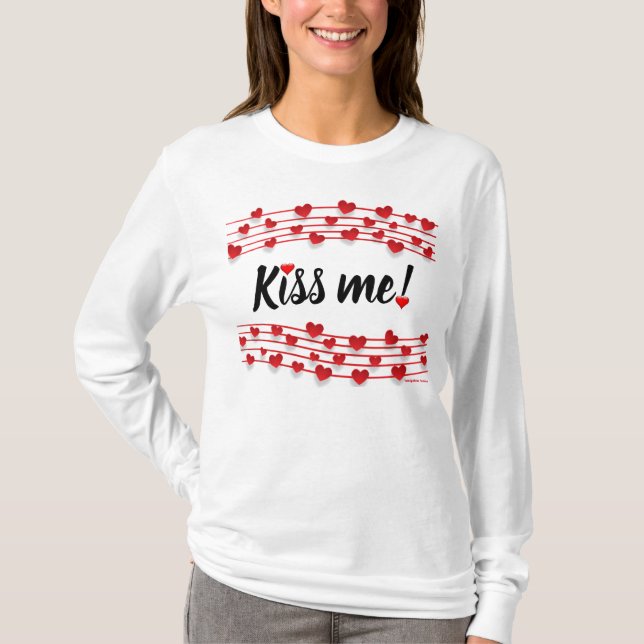 Kiss Me Valentines day Kvinnors Långärmad T-shirt (Framsida)