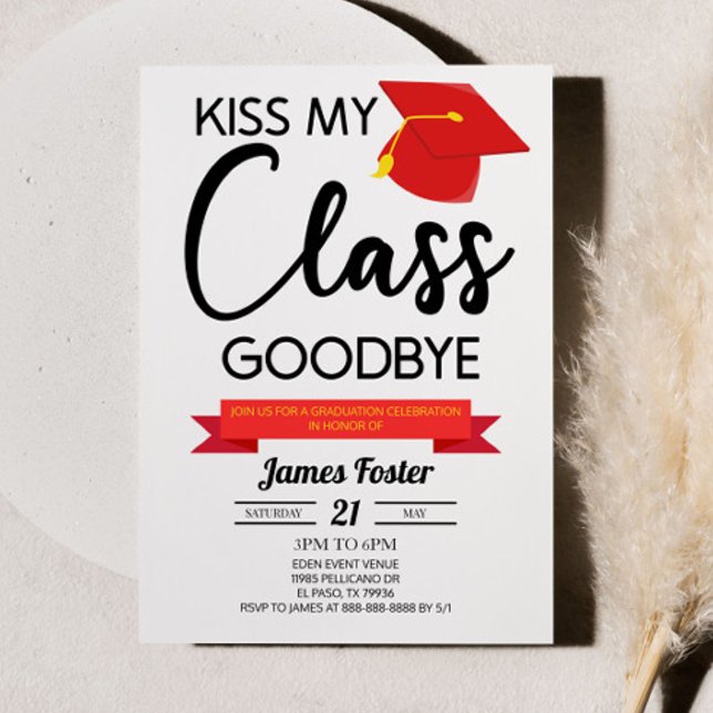 Kiss Min klass Adjö Red Black Studenten Inbjudningar (Skapare uppladdad)