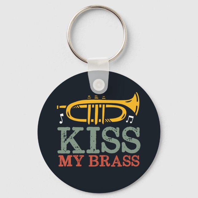 Kiss My Brass Funny Trumpet Player Puns Nyckelring (Framsida)