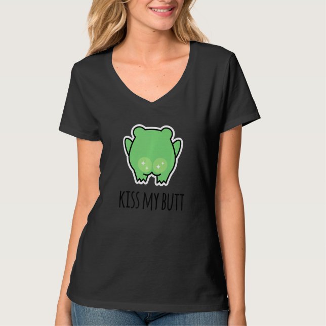 Kiss My Butt Green Frog T Shirt (Framsida)