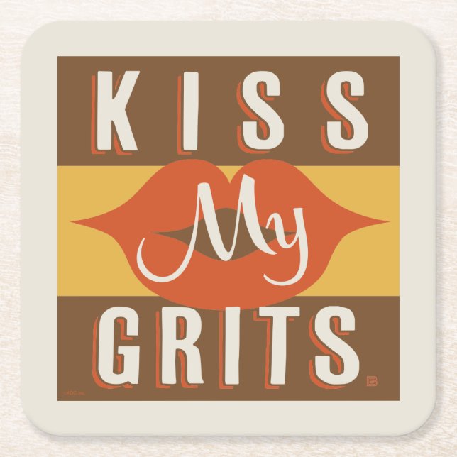 Kiss My Grits Underlägg Papper Kvadrat (Framsidan)