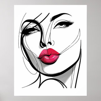 Kiss my Läppar Girl - Line Art Poster
