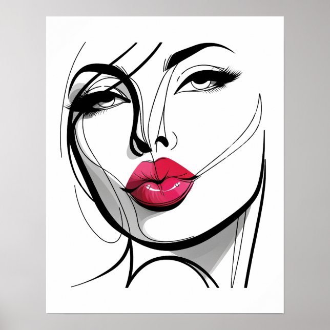 Kiss my Läppar Girl - Line Art Poster (Framsidan)