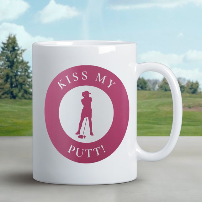 Kiss My Putt Funny Golfer Humor Silhouette Rosa Kaffemugg (Skapare uppladdad)