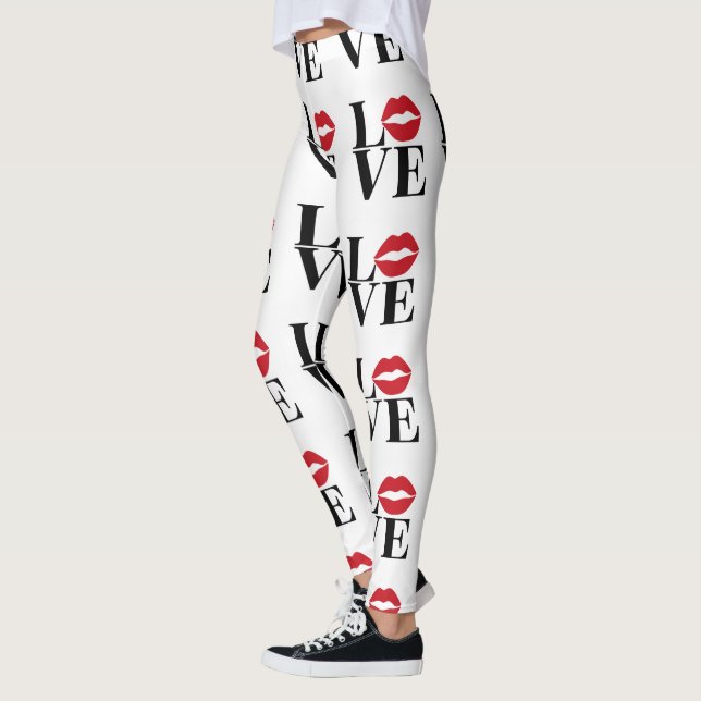 Kiss över Kärlek Modern Red Läppar Leggings (Vänster)