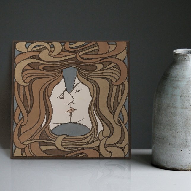 Kiss Peter Behrens Art nouveau Art Deco Cerami Kakelplatta (Skapare uppladdad)