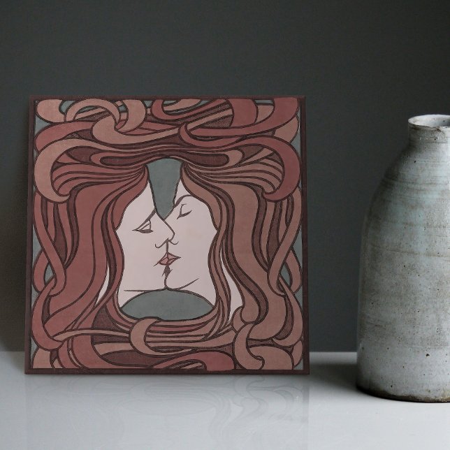 Kiss Peter Behrens Art nouveau Art Deco Cerami Kakelplatta (Skapare uppladdad)