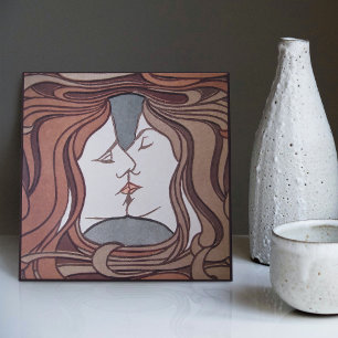 Kiss Peter Behrens Art nouveau Art Deco Kakelplatta