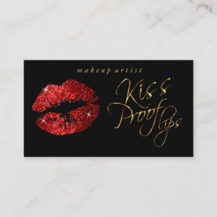 Kiss Proof Läppar - Red Glitter och Elegant Guld Visitkort