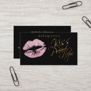 Kiss Proof Läppar - Rosa Glitter och Guld Visitkort