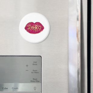 Kiss Red Läppar Guld Glitter XOXO Magnet