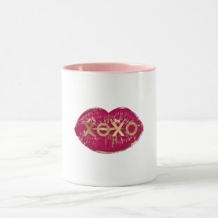 Kiss Red Läppar Guld Glitter XOXO Mugg